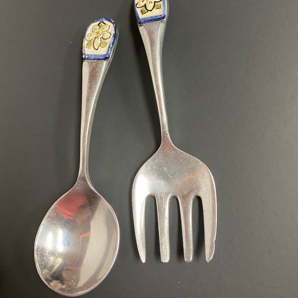 Aluminum Metal Salad Spoon Fork Serving Set - Picture 2 of 10